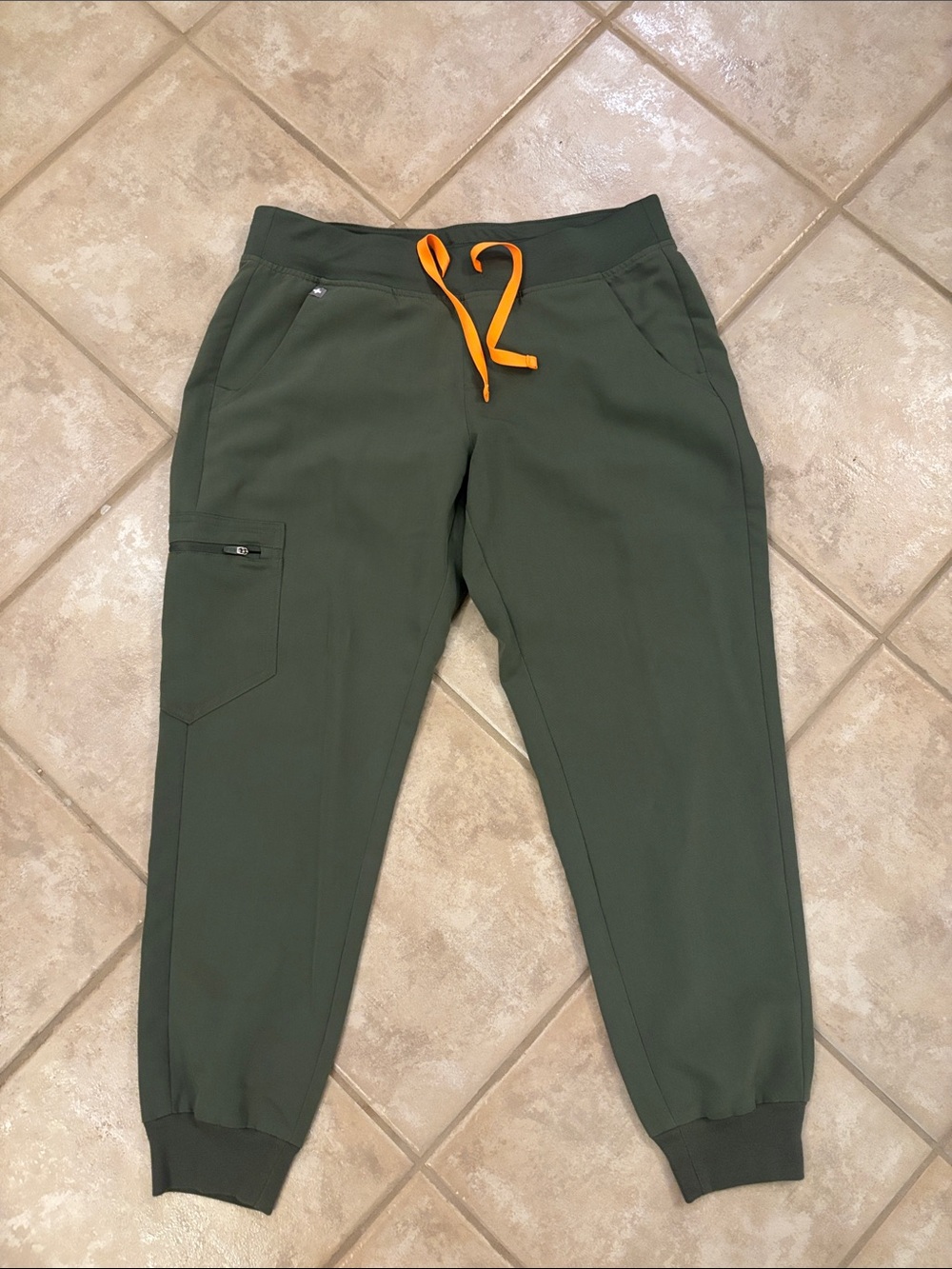 Figs Women’s Olive Green Jogger Sweatpants with Orange Drawstring